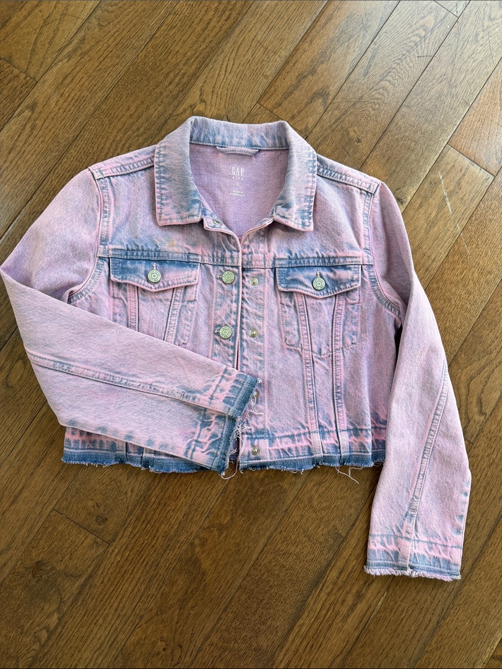 GAP Pink Acid-Wash Cropped Denim Jacket